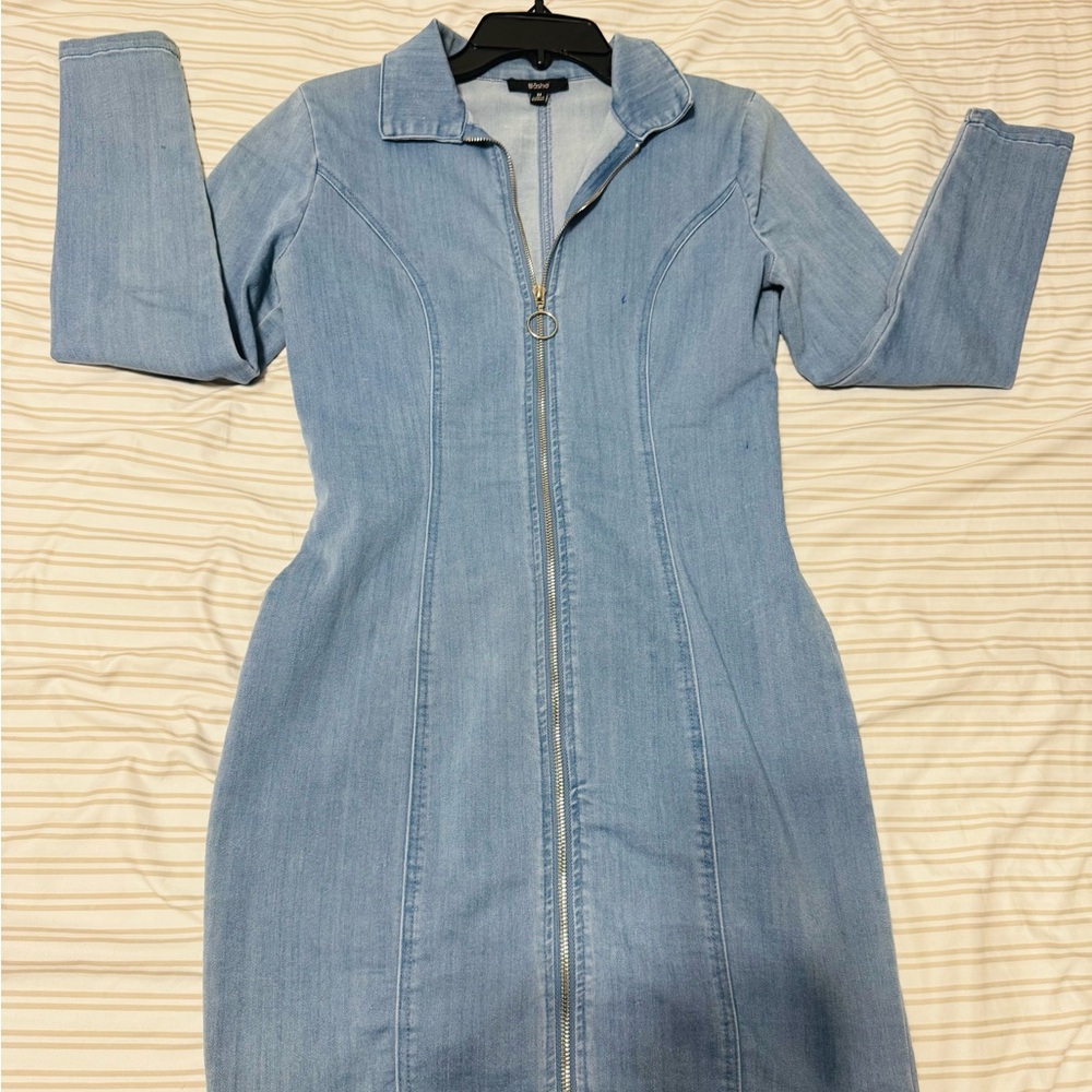 SXY Zip Up Bodycon Denim Dress
